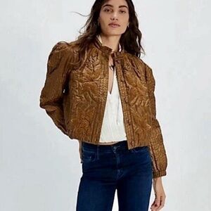 FREE PEOPLE Quinn Quilted Cropped Jacket Bronze Brown Size Medium NWT